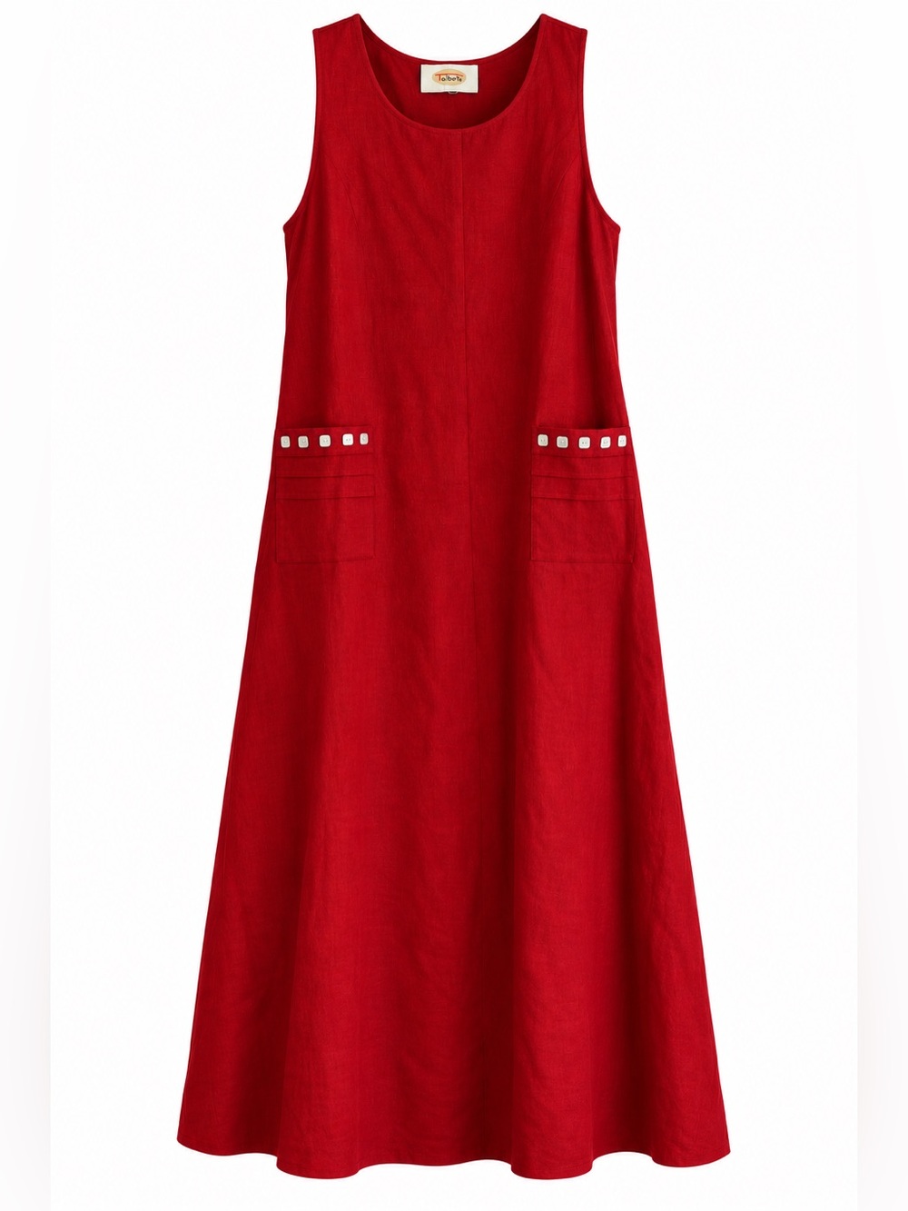 Vintage Talbots Red Linen Rayon Maxi Dress Cottagecore 90s Pinafore Pocket Dress - Picture 3 of 9